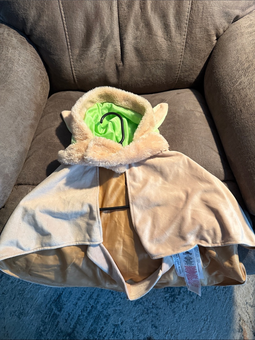 Disney Grugo from star wars z Beige Plush Hooded BlackCape with Lime interior